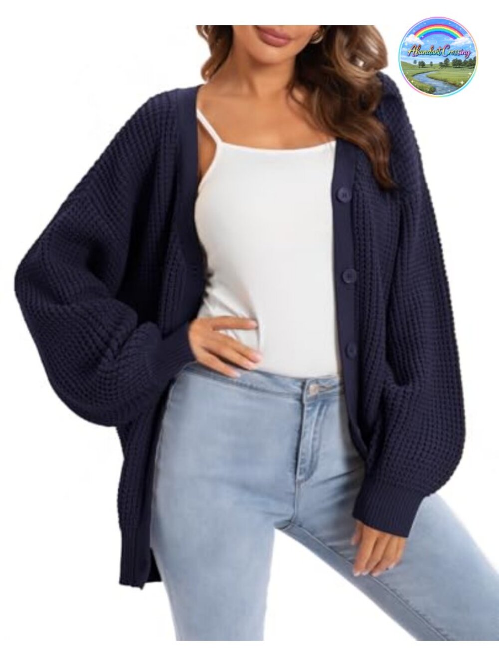 Oversized 100% Cotton Cardigan Sweater Womens Chunky Knit Button Down V-Neck